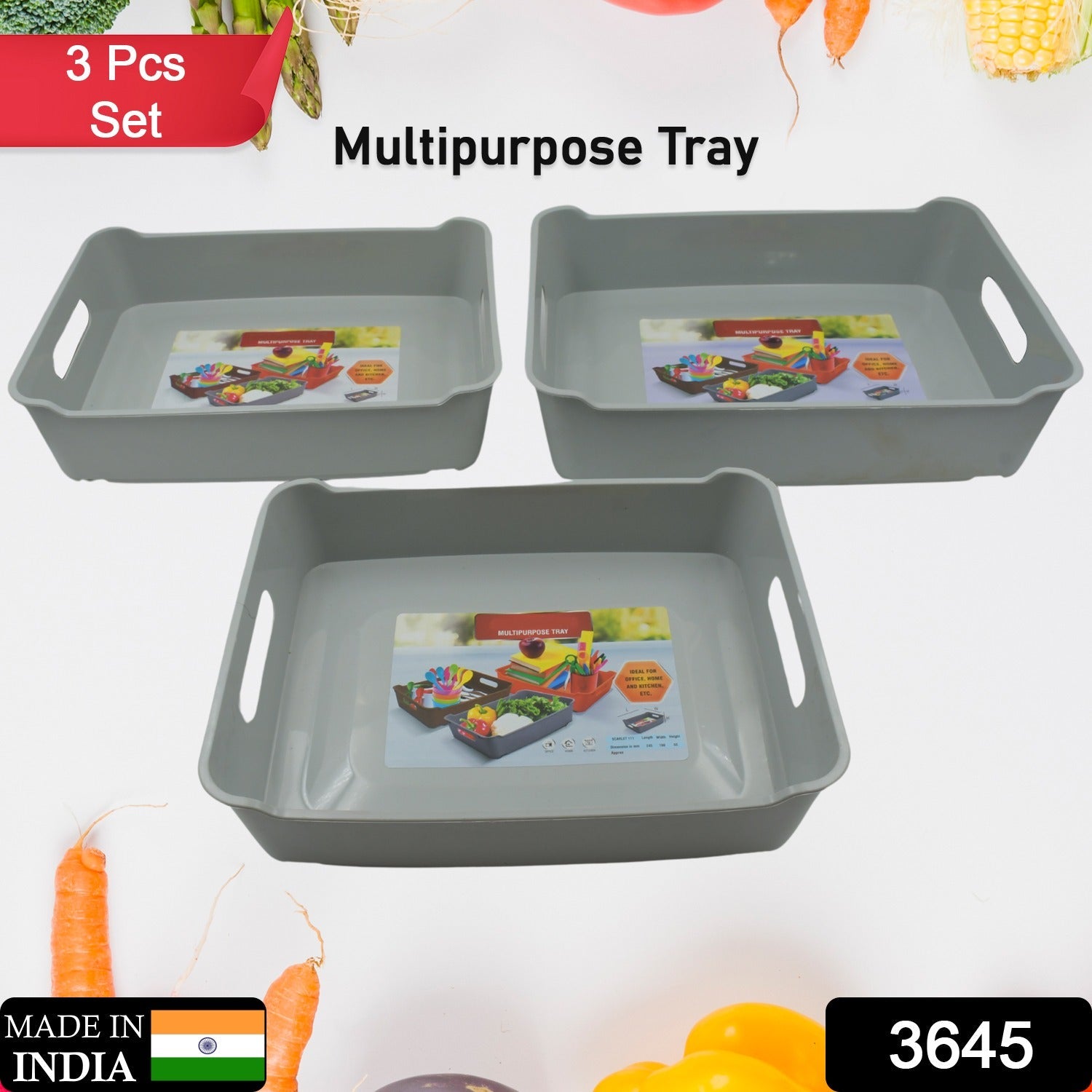 Multipurpose Organising & Storage Plastic Tray, Fruit & Vegetable/ Multi Purpose Tray, Organizer for Kitchen, Countertop, Cabinet, Bathroom Plastic Storage Basket For Store Fruits, Vegetables, Magazines, Cosmetics, Stationary Set of 3 - Image 2