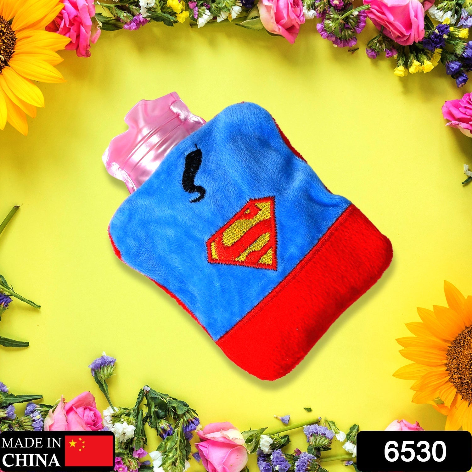 Superman Print Small Hot Water Bag with Cover for Pain Relief - Image 2
