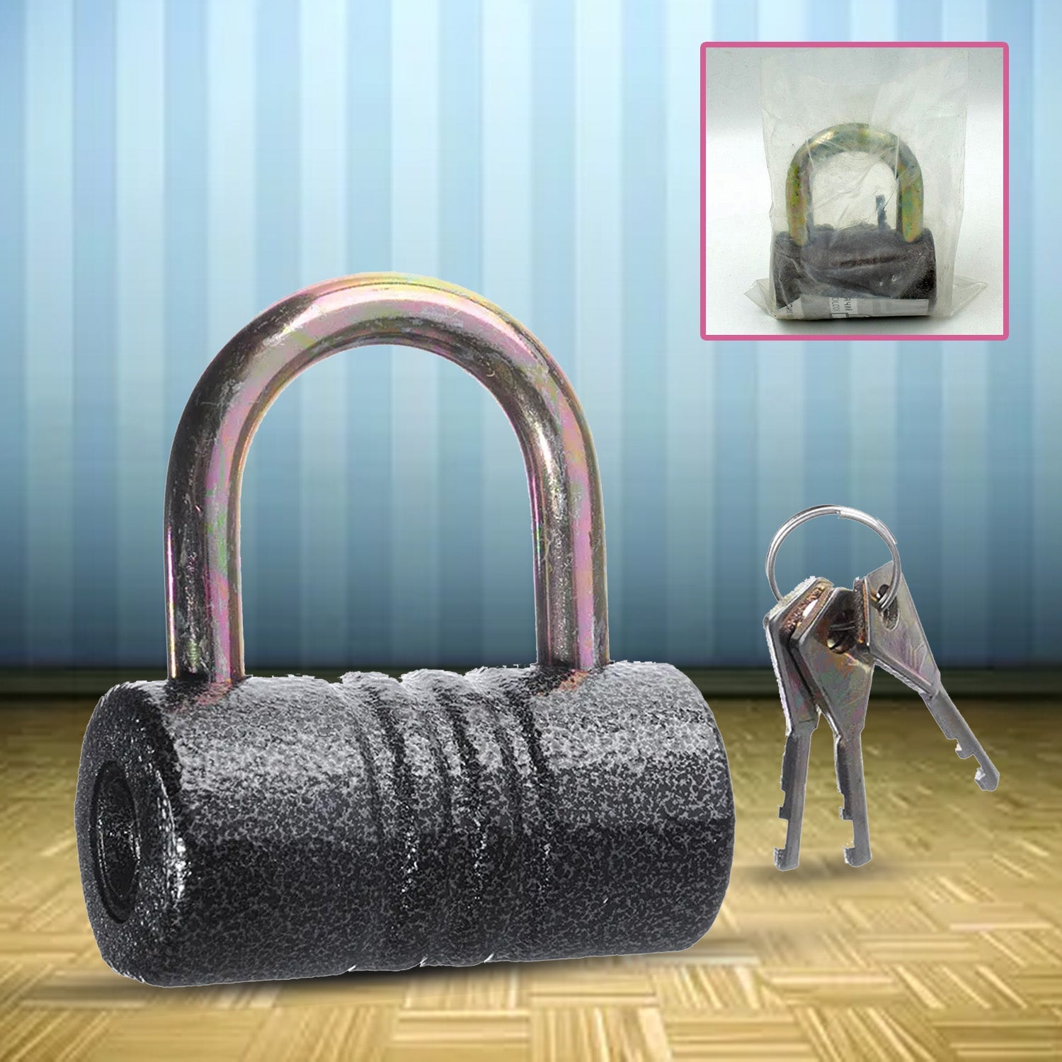 Iron Pad lock, Brass Core and Thickened Spray Black Iron Door Lock With 5 pc Keys for Home Dormitory, Waterproof Antirust Anti-theft Padlocks Outdoor Gate Shed Locks Warehouse Big Iron Door Drawer Lock (82 mm ) - Image 3