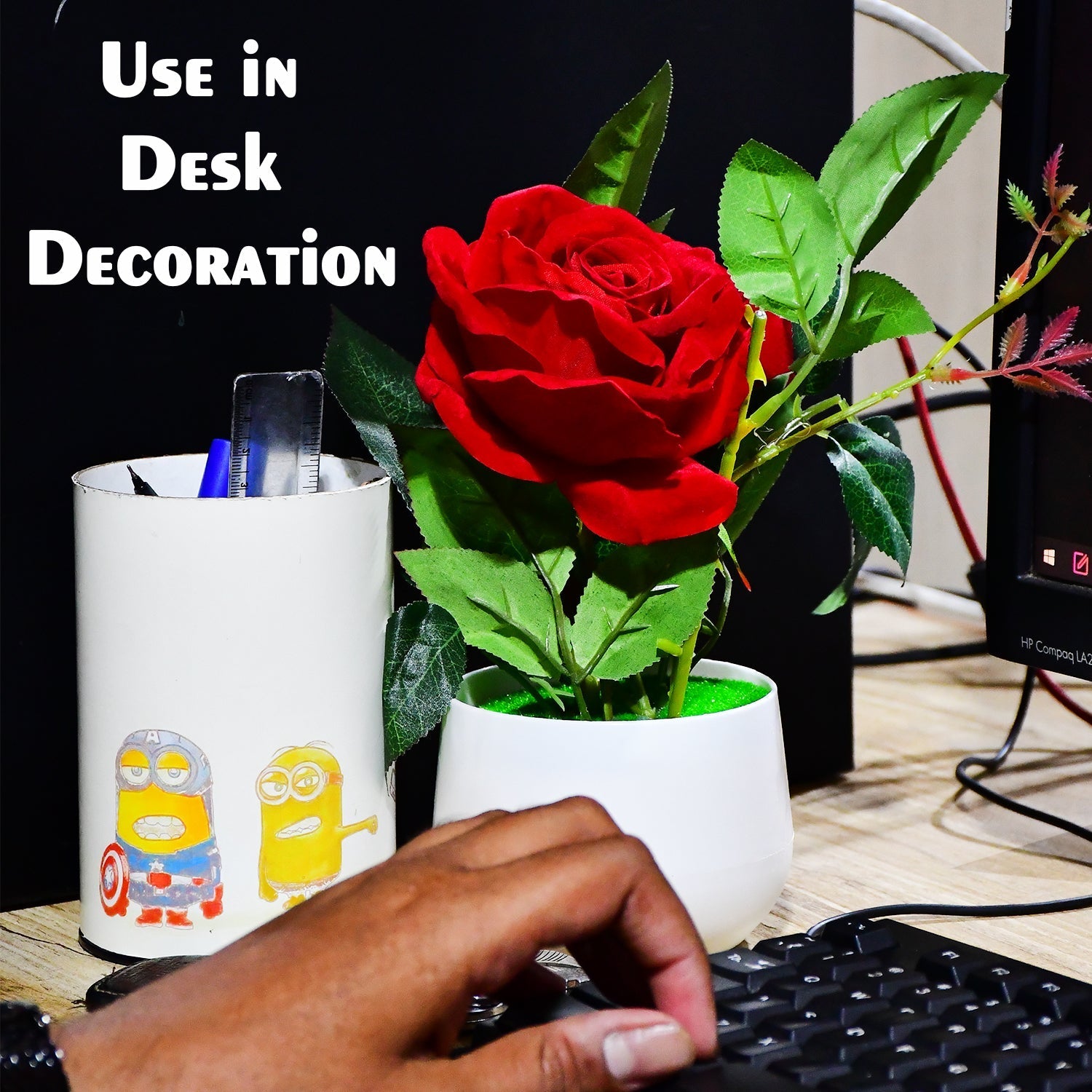 Artificial Rose Flower Plant With Pot, For Home Office Or Gift - Image 3