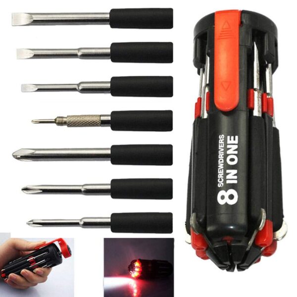 8 in 1 Multi-Function Screwdriver Kit with LED Portable Torch (X911) - Image 4