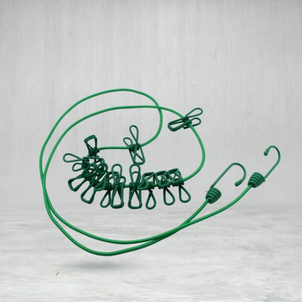 Elastic Cloth Drying Rope with 12 Metal Clip Portable Clothes line For Home & Travel (X421) - Image 3