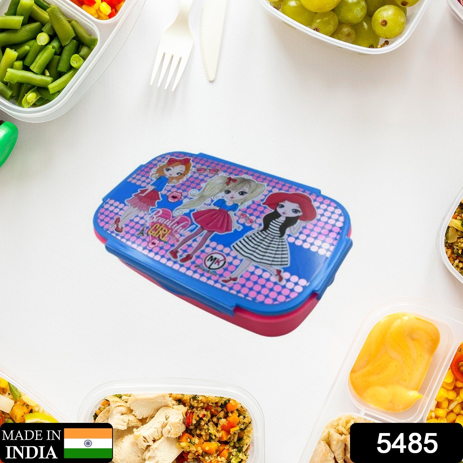 CARTOON PRINTED PLASTIC LUNCH BOX WITH INSIDE SMALL BOX & SPOON FOR KIDS, AIR TIGHT LUNCH TIFFIN BOX FOR GIRLS BOYS, FOOD CONTAINER, SPECIALLY DESIGNED FOR SCHOOL GOING BOYS AND GIRLS - Image 2
