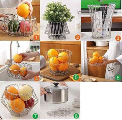 Multipurpose Fruit Basket Stainless Steel Wire Bowl Foldable Basket for Vegetable / Fruits / Dining - Image 11