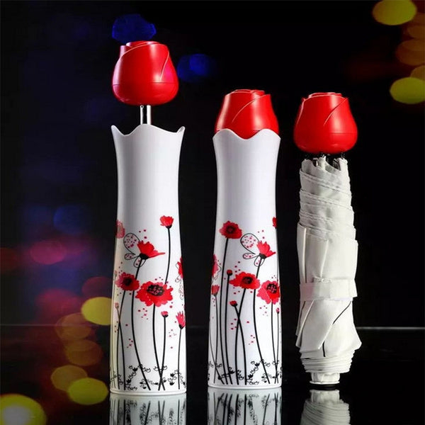 Rose umbrella Lightweight Waterproof UV Protection Mini Folding Creative Rose Flower Case - Image 3