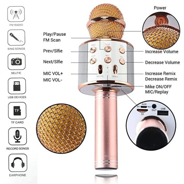 Wireless Bluetooth Recording Condenser Handheld Microphone Bluetooth Speaker Audio Recording Karaoke with Mic (Multicolor 1 Pc) - Image 6