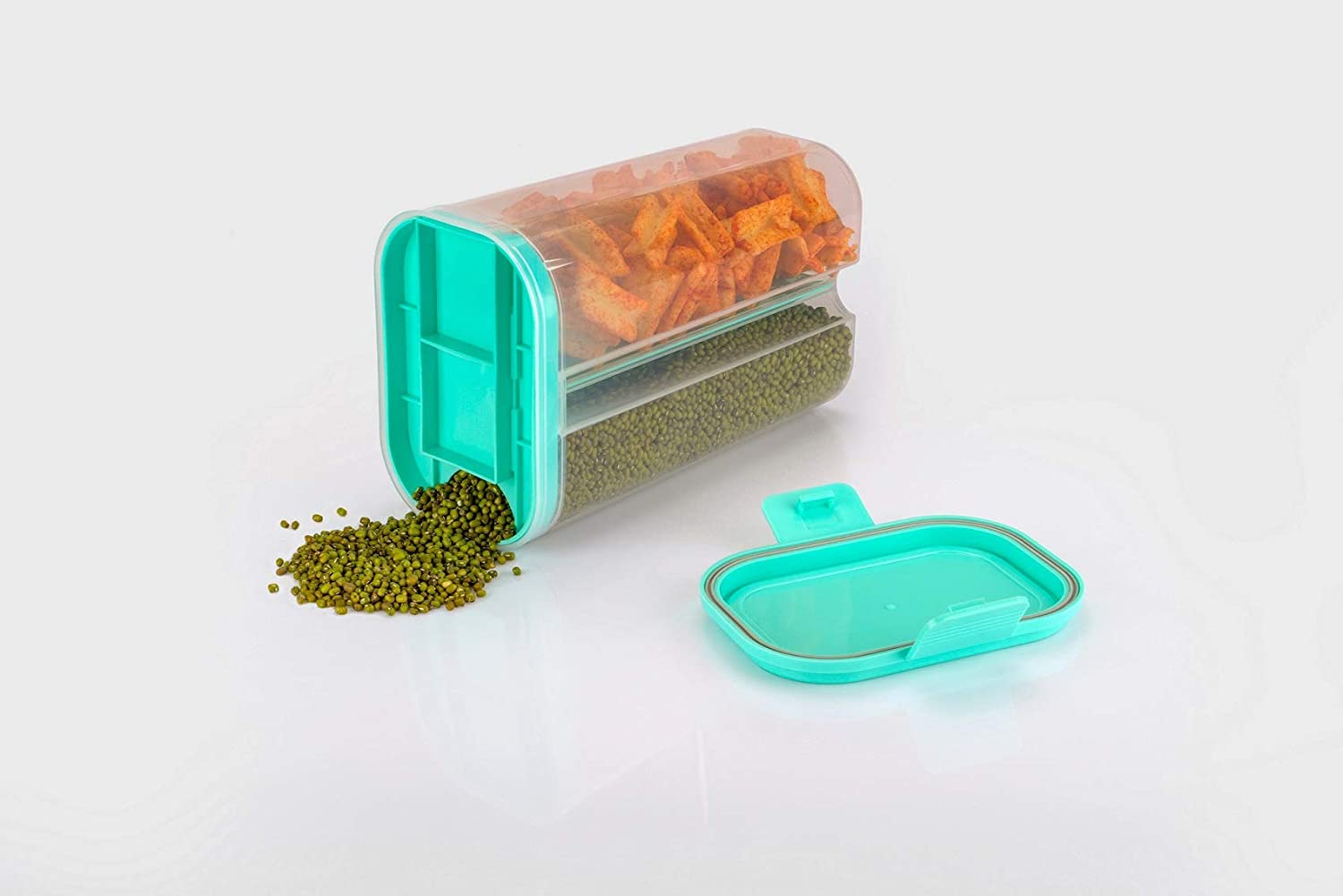 Plastic 2 Sections Air Tight Transparent Food Grain Cereal Storage Container (2 ltr) (With Box) - Image 3