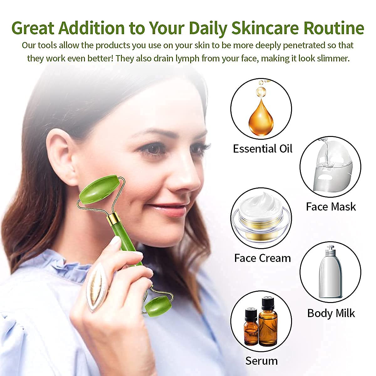 Gua Sha Stone and Anti Aging Jade Roller Massager (X641) - Image 5
