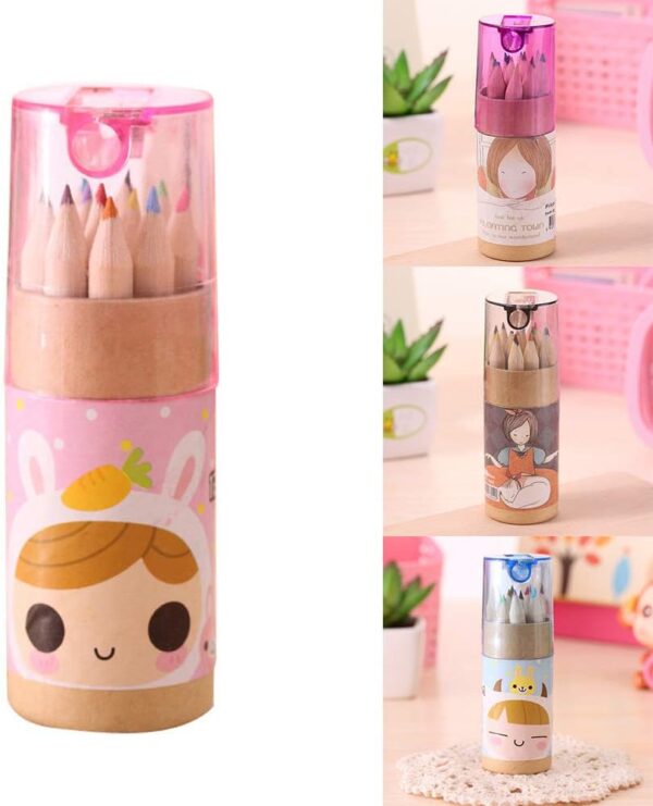 12 Colouring Pencils Kids Set, Pencils Sharpener, Mini Drawing Colored Pencils with Sharpener, Kawaii Manual Pencil Cutter, Coloring Pencil Accessory School Supplies for Kid Artists Writing Sketching - Image 3