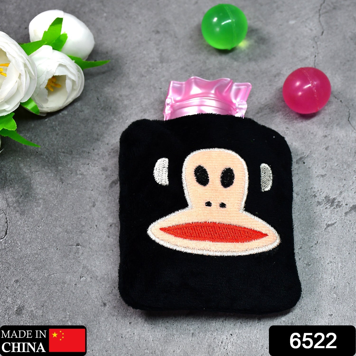Black Monkey Small Hot Water Bag with Cover for Pain Relief - Image 2