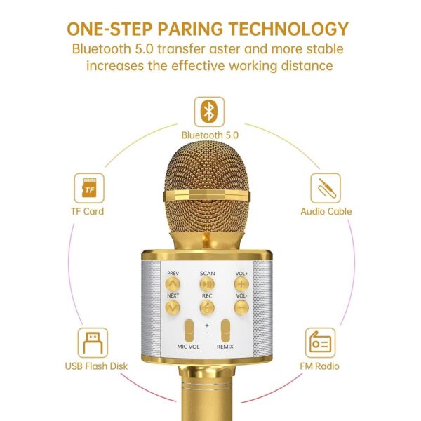 Wireless Bluetooth Recording Condenser Handheld Microphone Bluetooth Speaker Audio Recording Karaoke with Mic (Multicolor 1 Pc) - Image 7