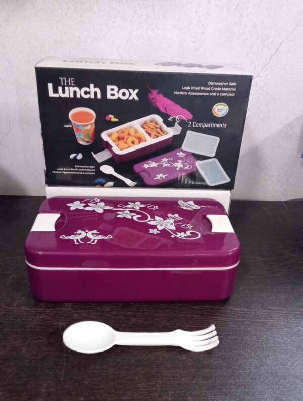 Leak-Proof Airtight Lunch Box with Spoon, 2 Compartments - Image 5