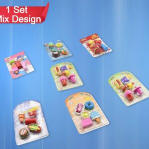 MKK-27-Mix Design 1Set Fancy & Stylish Colorful Erasers for Children Different Designs & Mix, Eraser Set for Return Gift, Birthday Party, School Prize (1Set)