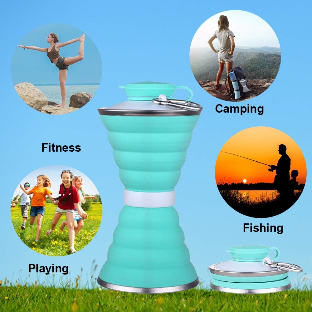 Silicone Traveling Water Bottle BPA Free - Leak Proof Lightweight Collapsible - Small Folding Refillable and Space Saver for Camping Gym Sports Hiking Biking Yoga Outdoor - Image 4