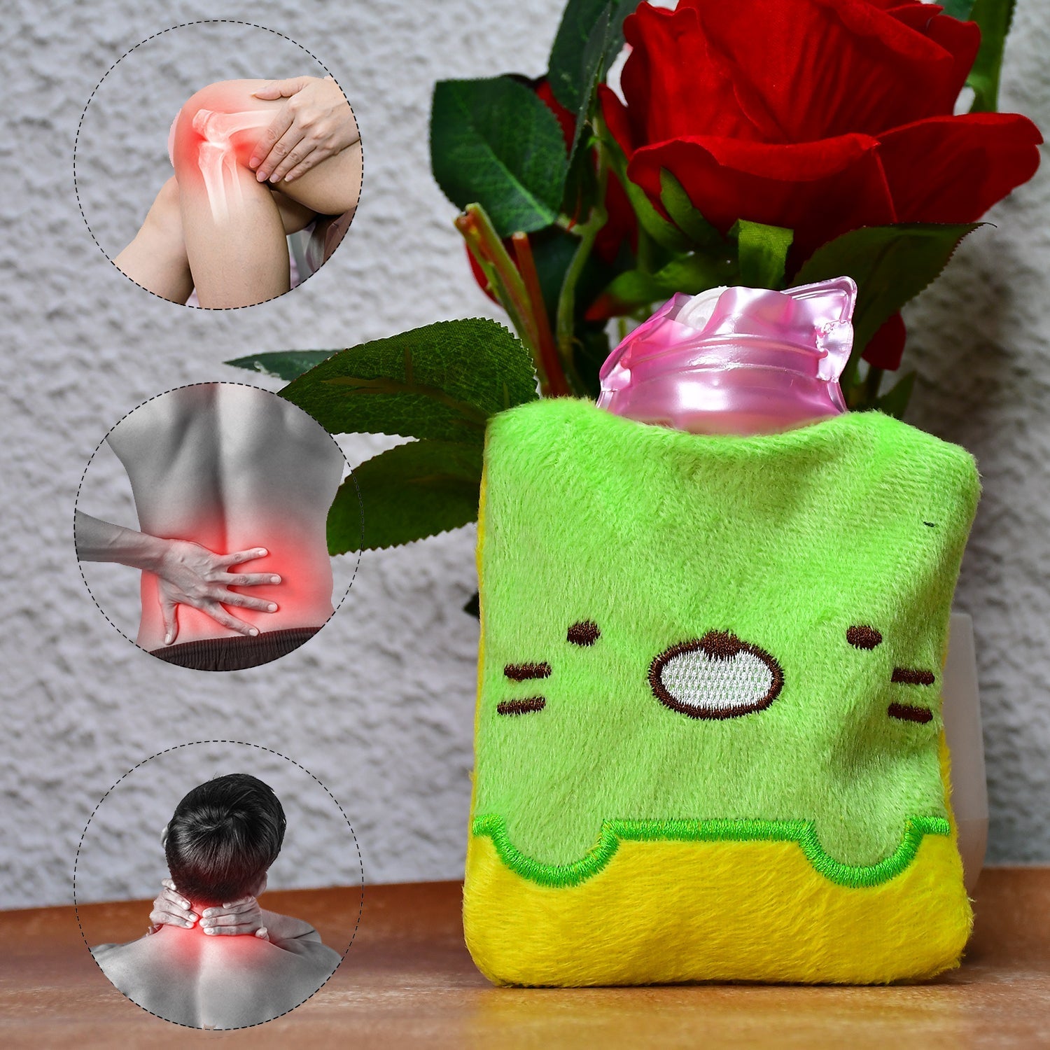 Green Kitty small Hot Water Bag with Cover for Pain Relief, Neck, Shoulder Pain and Hand, Feet Warmer, Menstrual Cramps. - Image 7