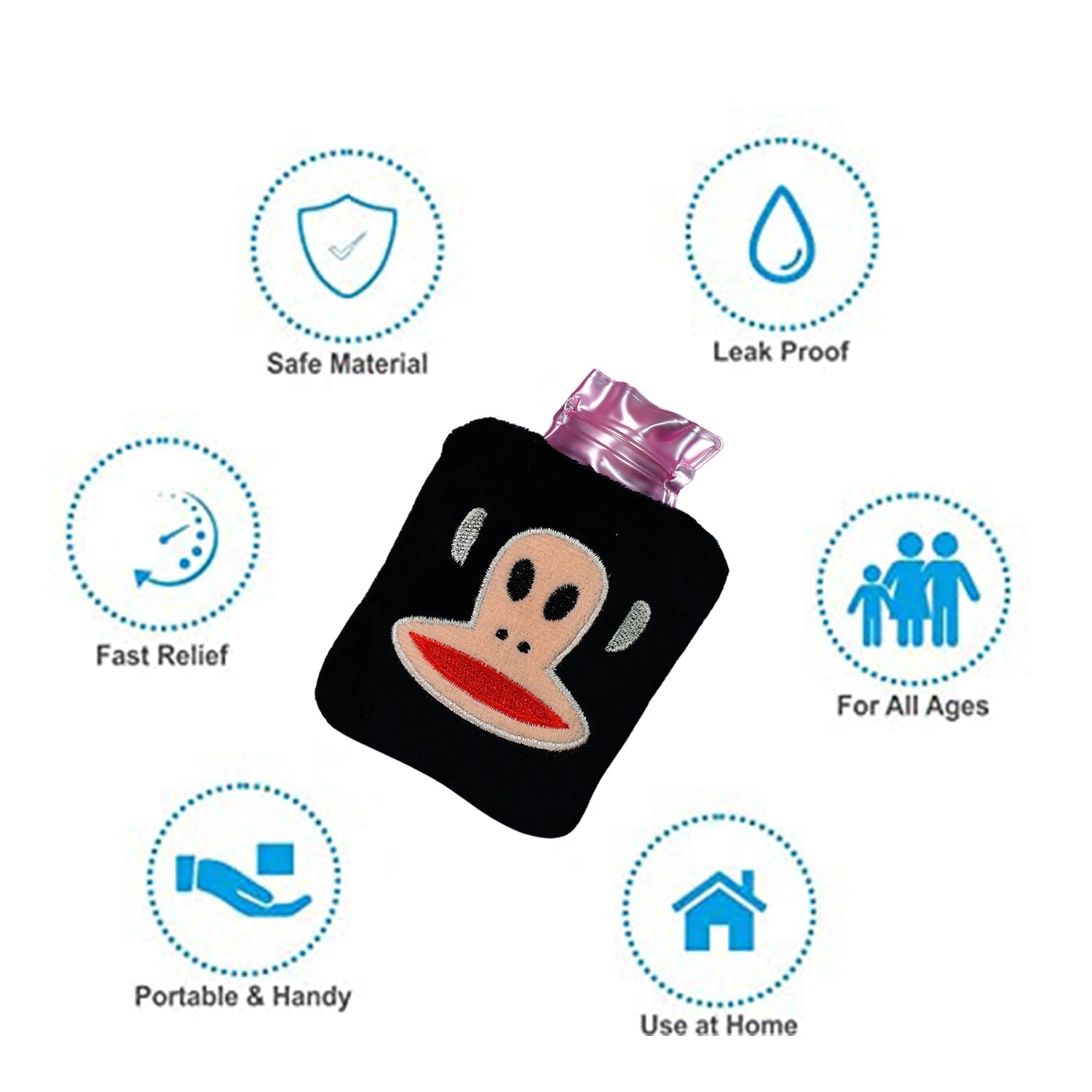 Black Monkey Small Hot Water Bag with Cover for Pain Relief - Image 7