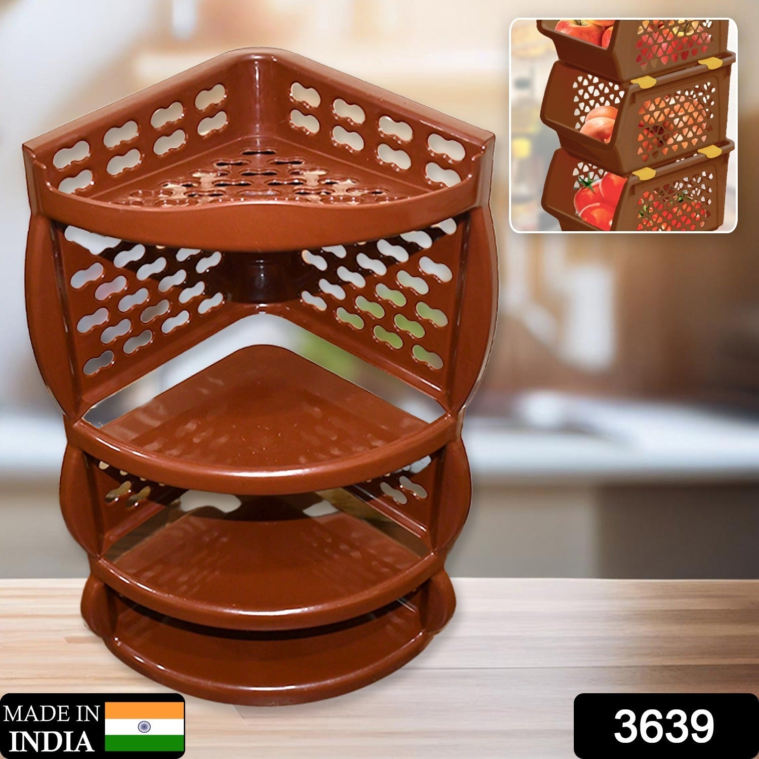 Multi Purpose Plastic Corner Rack a Stylish Storage Shelf for Kitchen / Living Room / Bathroom (1 Pc / 3 Layer ) - Image 2