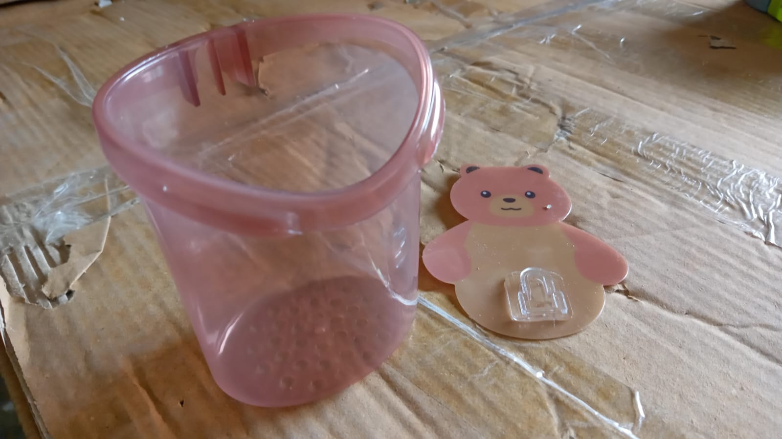 Multipurpose Wall Mount Toothbrush Holder Plastic Stand for Toothpaste, Comb, Brush, Cream, Lotion Kids Bathroom Cup Drain Waterproof Self-Adhesive, Teddy Bear (X1047) - Image 6