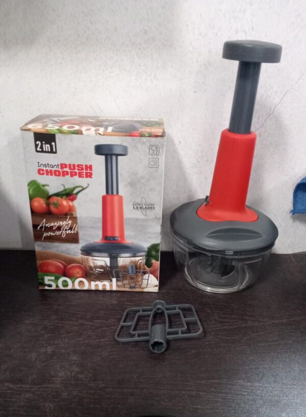 Matte Finish Hand Press Chopper with 3 Blades for Easy Vegetable & Fruit Chopping (X663) - Image 6