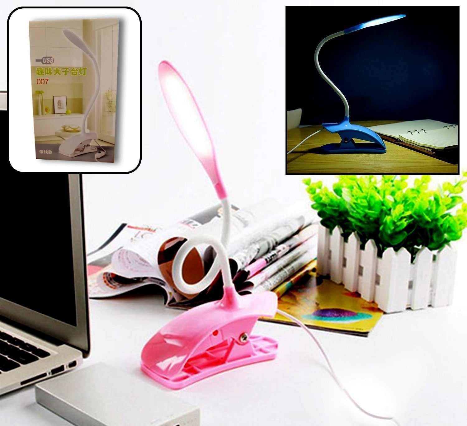 Desk Lamp Adjustable Gooseneck USB Rechargeable 3 modes of Lighting, Reading Lamp for Dorm White, Study Desk lamp Suitable for Girls College Bedroom Reading