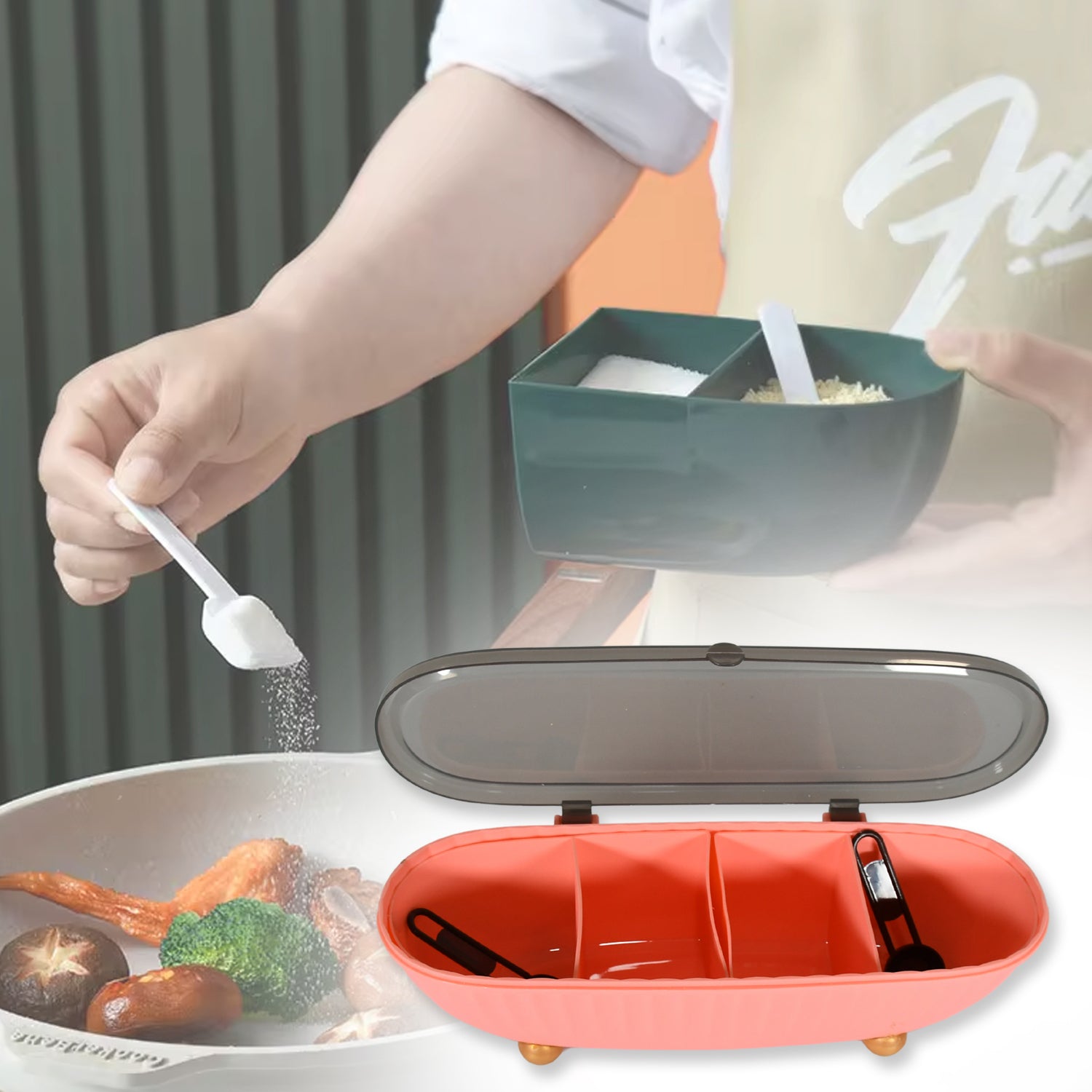 pice Bottle Spice Jar Durable Spice Seasoning Box Jar Food Grade Spoon Seasoning Case For Kitchen Dry Fruit Tray (1 Pc) (MKK-X105) - Image 5