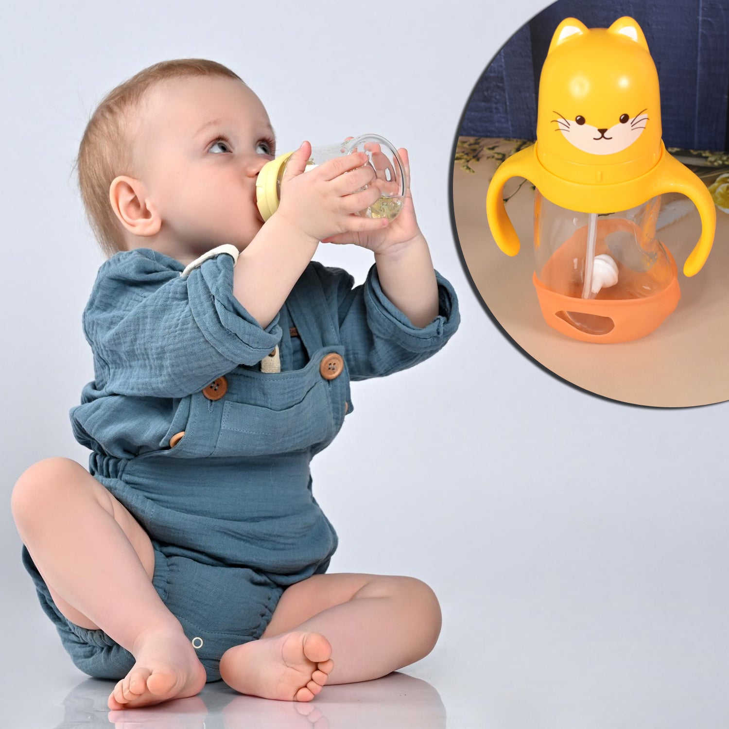 Glass Baby Feeding Bottle With Handles Straw (300 Ml 1 Pc) (X199) - Image 5