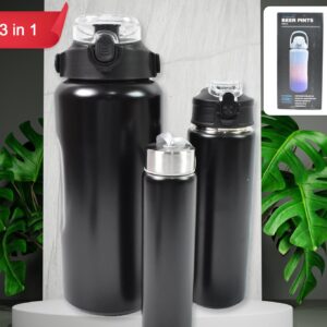 3 In 1 Stainless Steel Insulated Water Bottle Double Wall Vacuum (3 Pcs Set  Different Size)(MKK-X108)