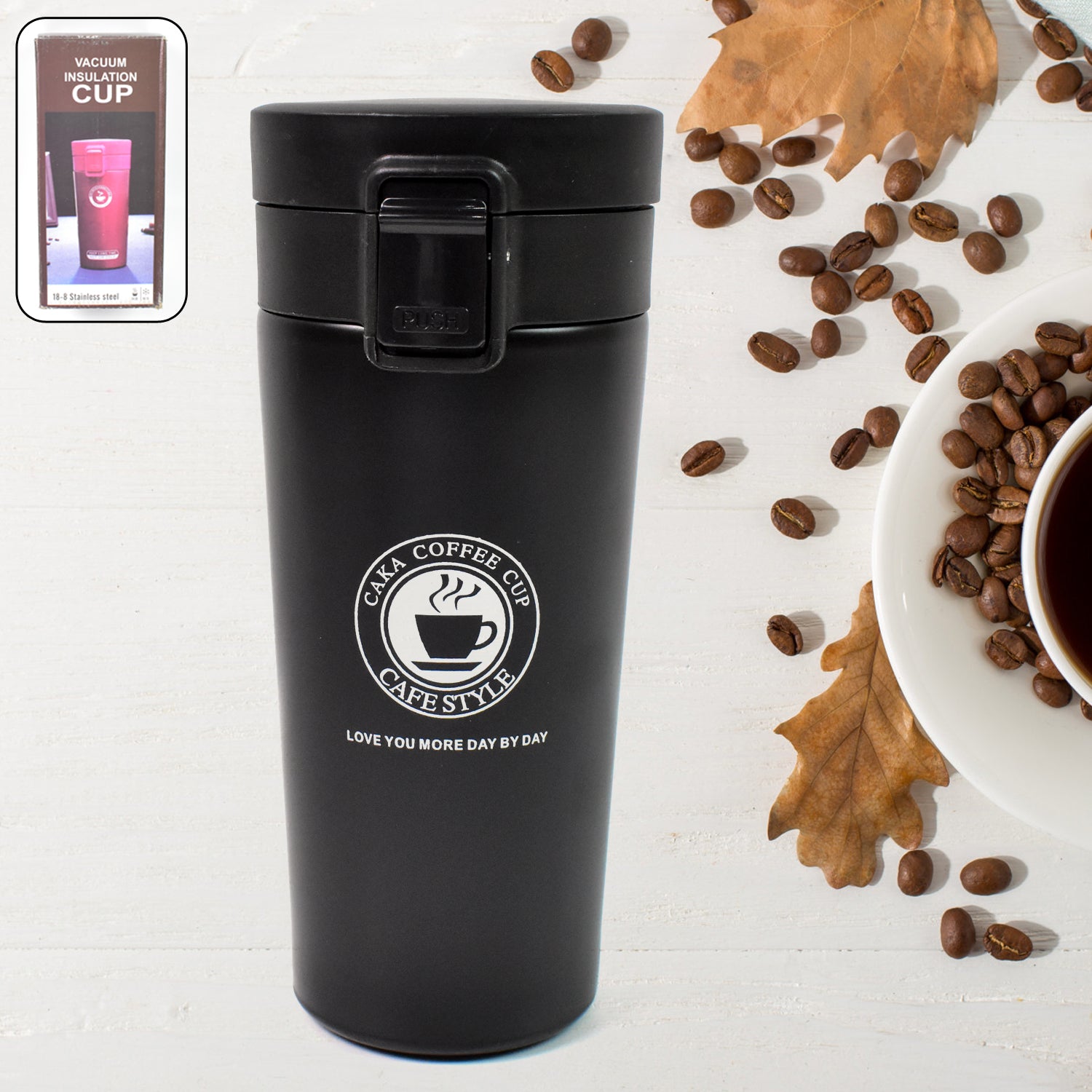 Coffee Travel Mug Insulated Coffee Cup With Leakproof Lid (380ml Approx 1 Pc) (MKK-X110) - Image 2