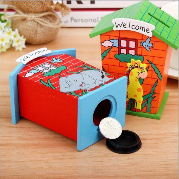 Cute Cartoon House Shaped Lovely Wooden Piggy Bank Money Bank - Image 7