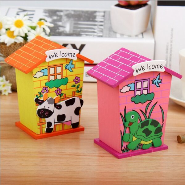 Cute Cartoon House Shaped Lovely Wooden Piggy Bank Money Bank - Image 8