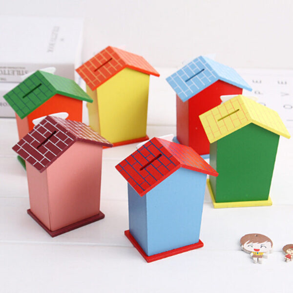 Cute Cartoon House Shaped Lovely Wooden Piggy Bank Money Bank - Image 6