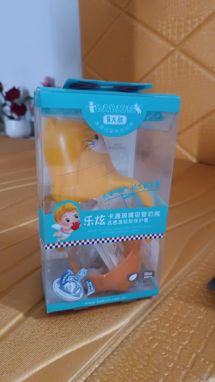 Glass Baby Feeding Bottle With Handles Straw (300 Ml 1 Pc) (X199) - Image 6