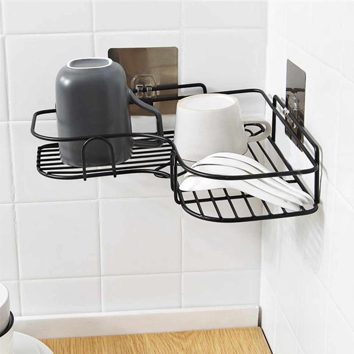Self-adhesive Kitchen-bathroom Corner Shelf Organiser Storage Rack - Image 2