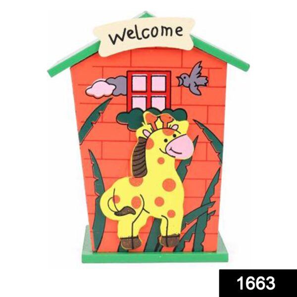 Cute Cartoon House Shaped Lovely Wooden Piggy Bank Money Bank - Image 2