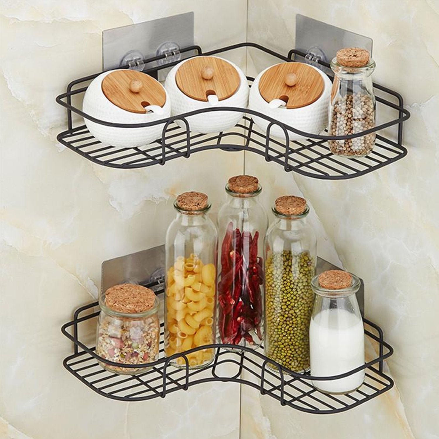 Self-adhesive Kitchen-bathroom Corner Shelf Organiser Storage Rack - Image 7