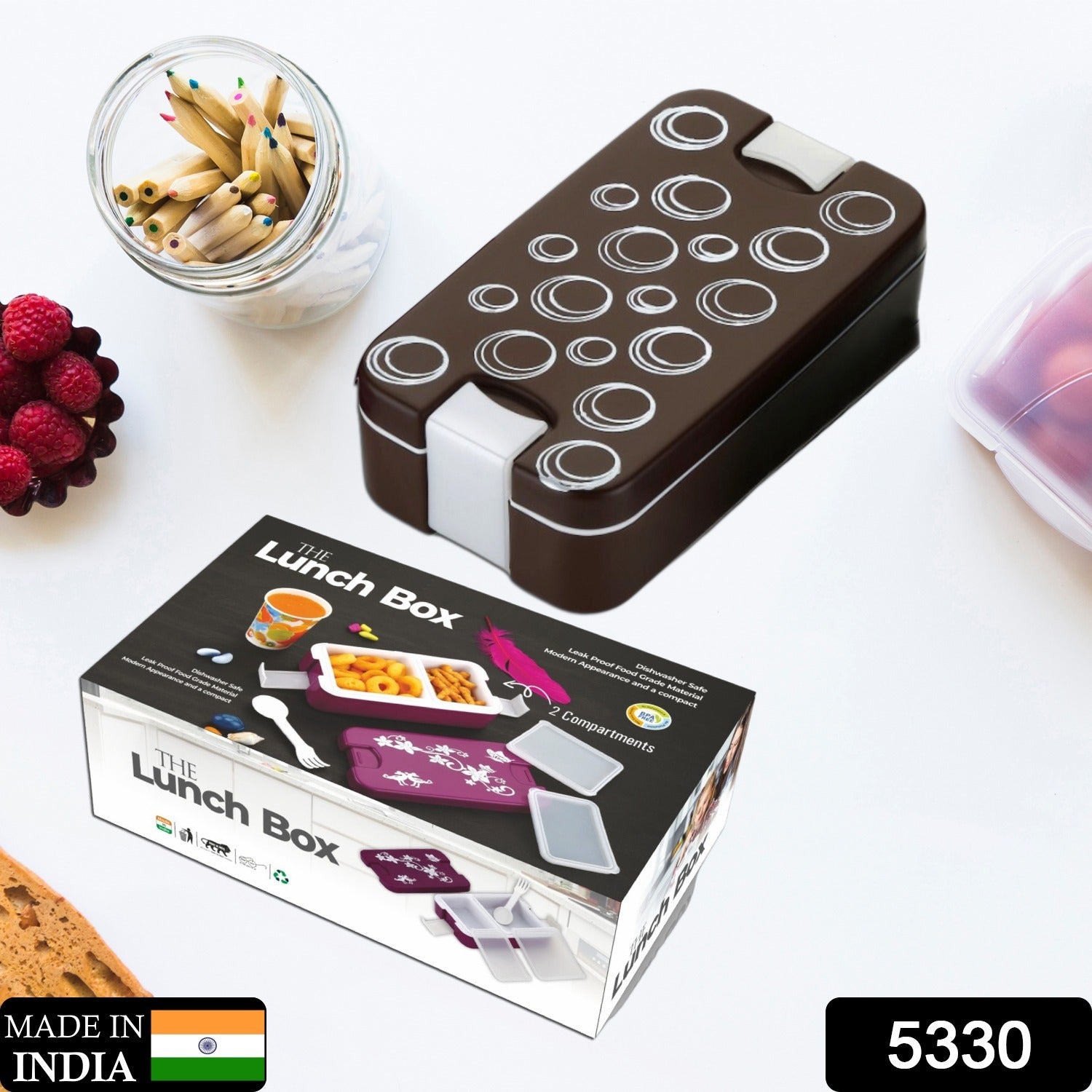 Airtight Lunch Box - 2 Compartment, Leak-Proof, Food-Grade Material, Modern Compact Design with Spoon - Image 2