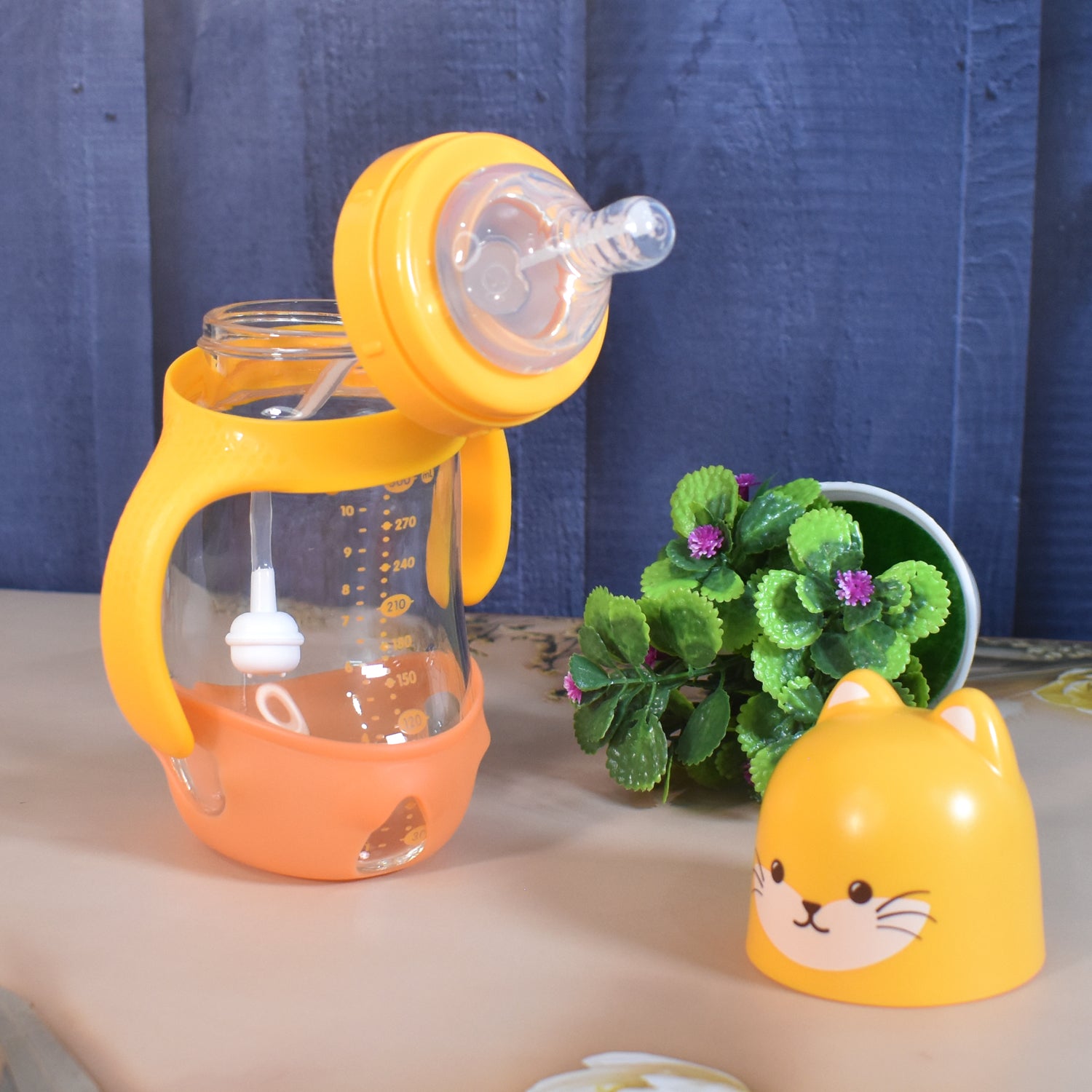 Glass Baby Feeding Bottle With Handles Straw (300 Ml 1 Pc) (X199) - Image 2