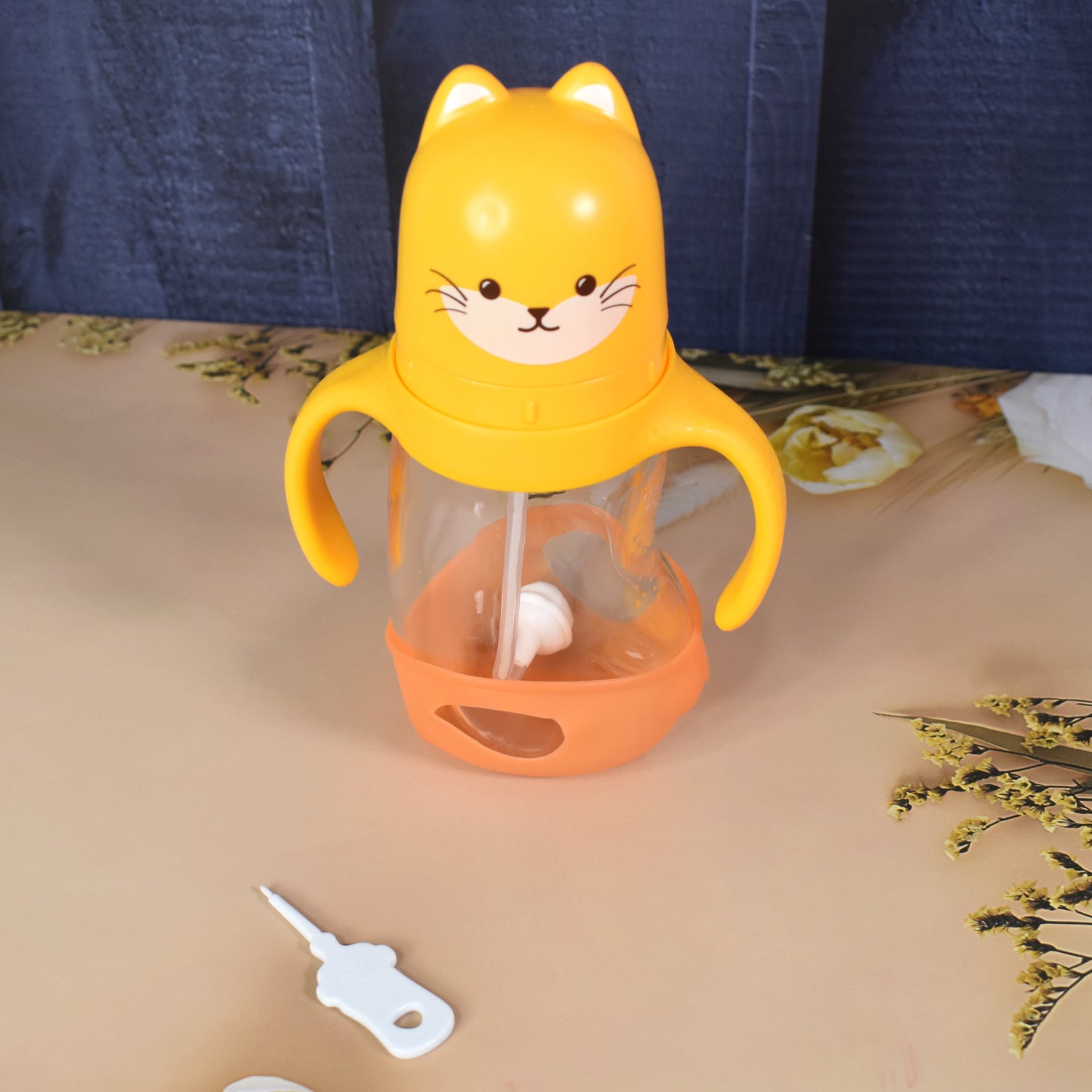 Glass Baby Feeding Bottle With Handles Straw (300 Ml 1 Pc) (X199)