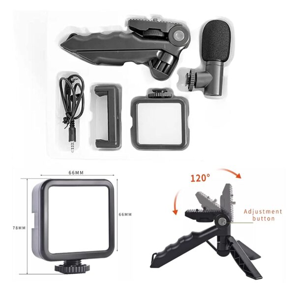Vlogging Kit For Video Making With Mic Mini Tripod Stand Led Light  Phone Holder Clip For Making Videos (X967) - Image 5