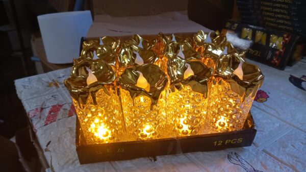 Gold Flameless Candles LED Light Flameless and Smokeless Decorative, Candles Led Tea Light Candle Perfect for Gifting, Home, Diwali,Wedding, Christmas, Crystal Candle Lights, Table Decorations (12 Pc MOQ) - Image 9
