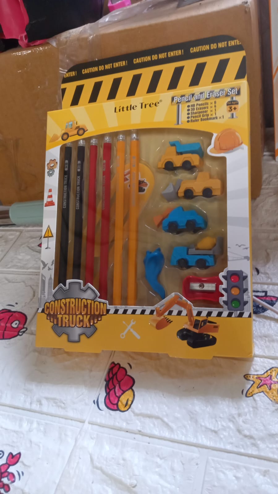 Pencil and Eraser Set, Construction Truck Theme Stationery Kit Includes 6 Pencils, 4 Erasers, 1 Sharpener, 1 Ruler Bookmark, 1 Pencil Cap Stationary For Birthday Gifts for Kids, Birthday Return Gifts (13 Pc set) - Image 6
