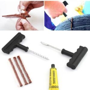 Puncture Repair Kit Tubeless Tyre Full Set With Nose Pliers Rubber Cement And Extra Strips For Cars Bikes (X1010)