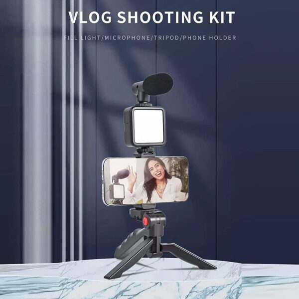 Vlogging Kit For Video Making With Mic Mini Tripod Stand Led Light  Phone Holder Clip For Making Videos (X967) - Image 2
