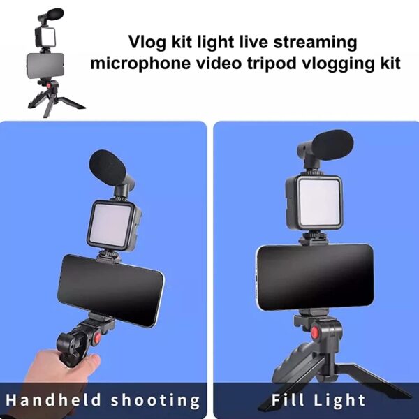 Vlogging Kit For Video Making With Mic Mini Tripod Stand Led Light  Phone Holder Clip For Making Videos (X967) - Image 3