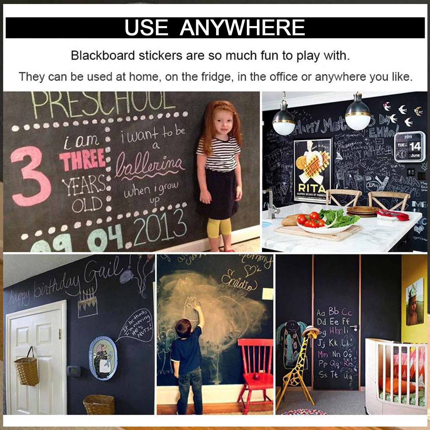 Blackboard Erasable Wall Sticker Chalkboard Sticker Removable Blackboard Wall Stickers Mural For Kids Room (X280) - Image 5