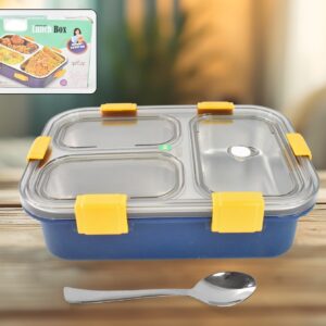 3 Compartment Transparent Stainless Steel Lunch Box For Kids