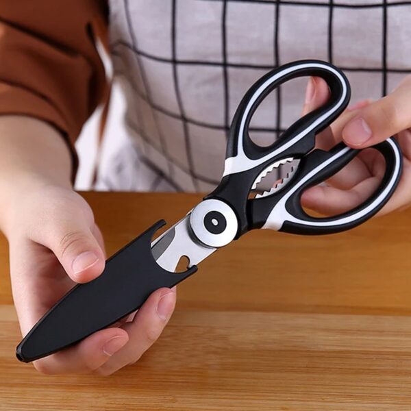 3 In1 Multi-function Kitchen Household For Vegetables Fruit Cheese  Meat Slices With Bottle Opener Stainless Steel Sea Food Scissor (1 Pc ) (X716) - Image 3