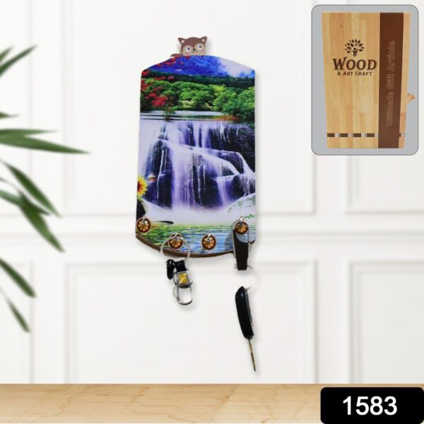 Decorative Wooden Vertical Scenery with Hooks for Wall Hanging - Image 2